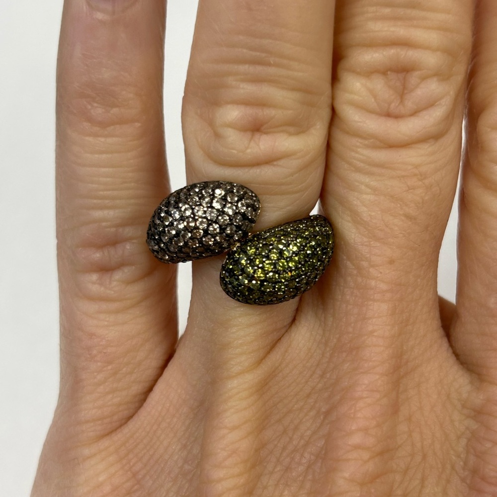 Suzy Levian Sterling Silver Green & Brown CZ Pave Ring NWT